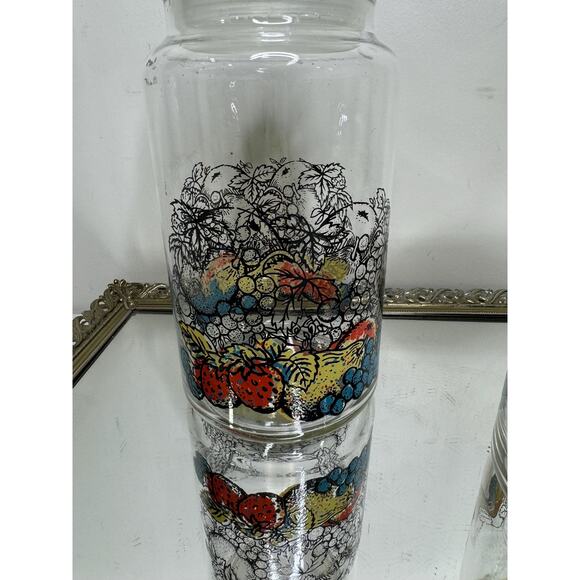 Set of Two Rare Vintage Anchor Hocking Glass Jars with Fruit Motif - Picture 5 of 10